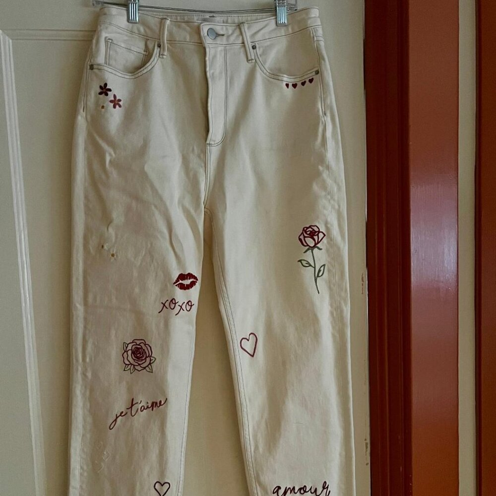 Driftwood embroidered off-white straight leg jeans